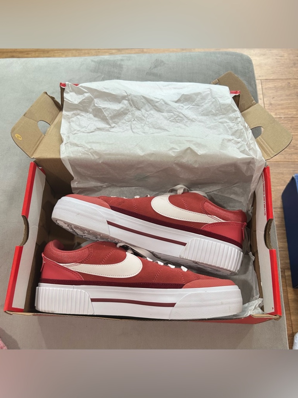 Nike Women’s Red and White Platform Sneakers